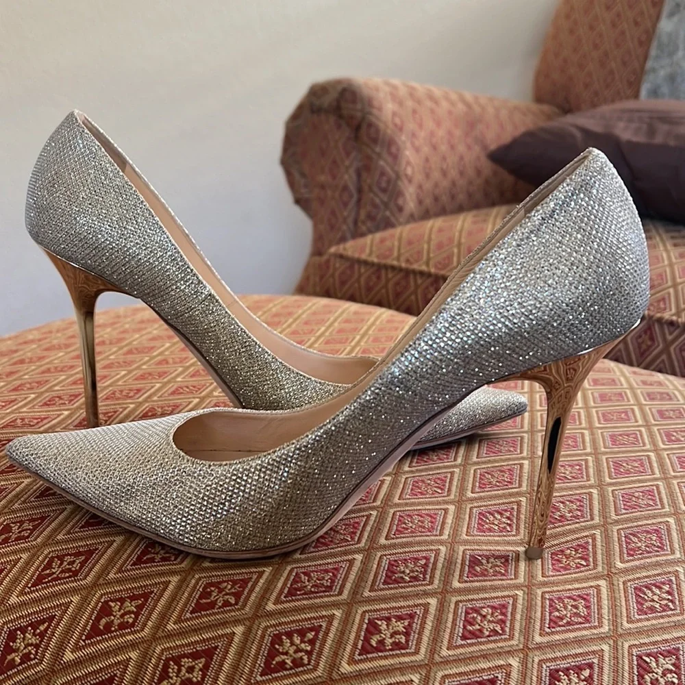 Jimmy Choo champagne glitter stilettos, sz 39,5 - Picture 4 of 10